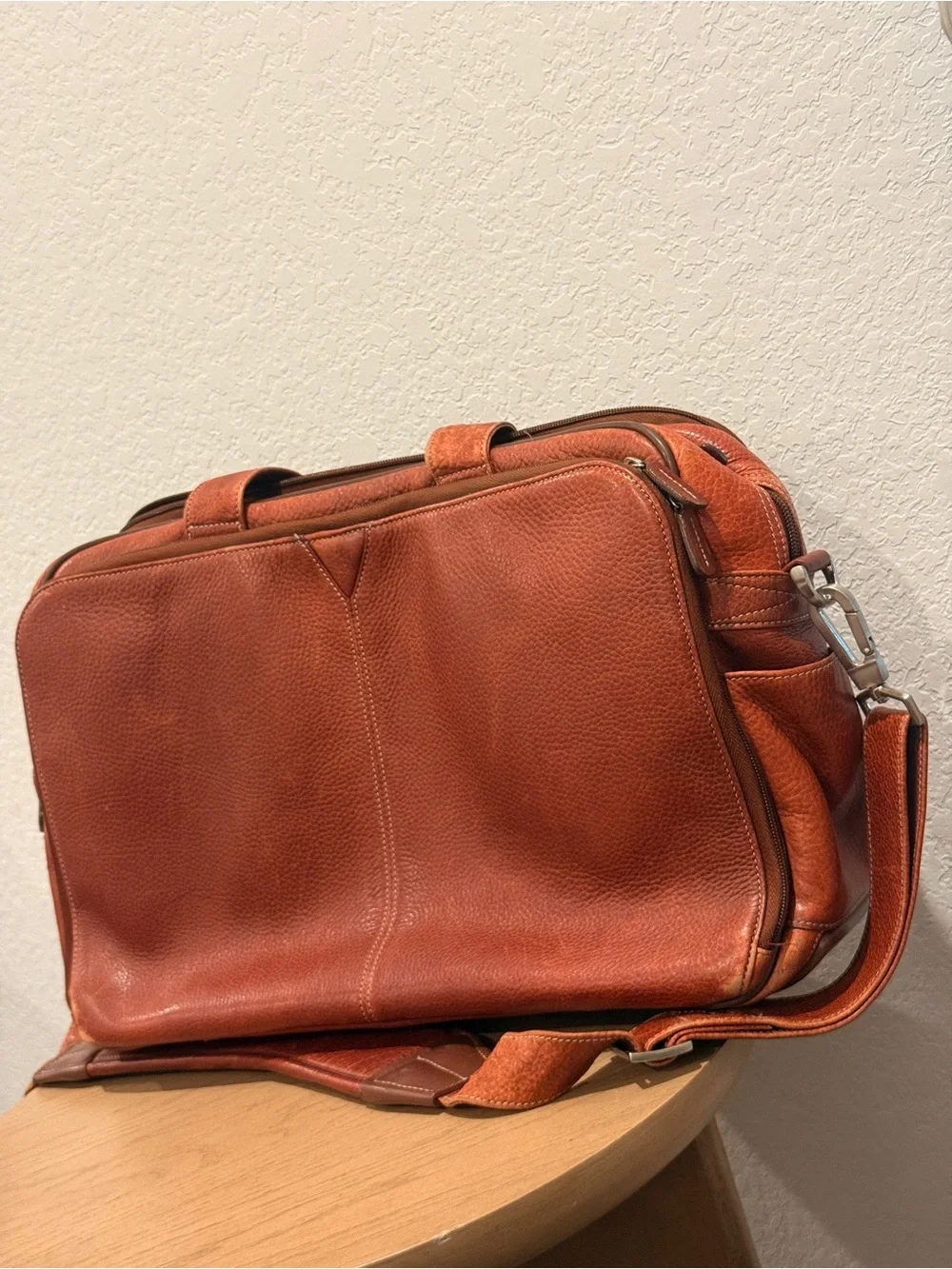Johnston & Murphy Men's Distressed Leather Briefcase in Burnt Copper